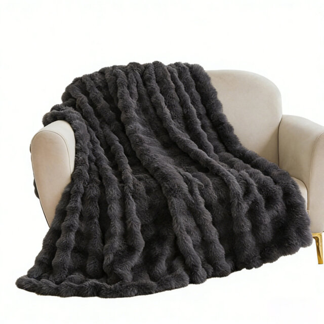 Solid Color Faux Rabbit Fur & Flannel Weighted Throw Blanket, Ultra Soft & Cozy for Sofa Couch Bed