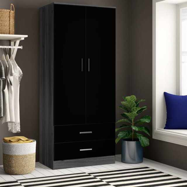 Eva High Gloss 2 Door + 2 Drawer Wardrobe - H: 180cm x D: 47cm x W: 76cm