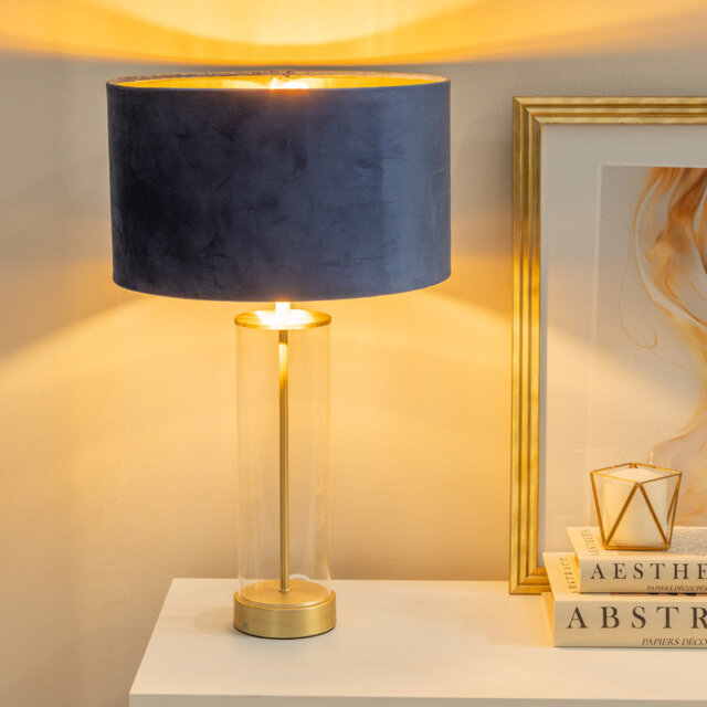 Ahedo Glass with Table Lamp and Velvet with Metallic Inner Lamp Shade and LED Bulb