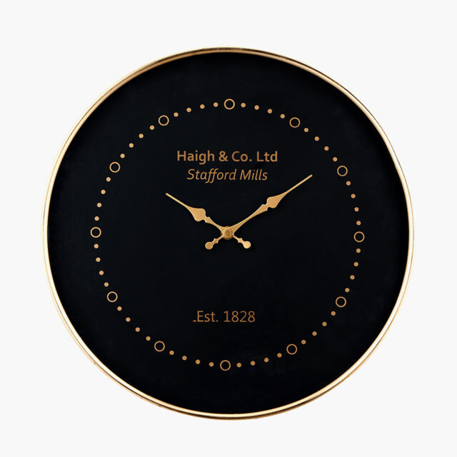 Black and Antique Brass Metal Wall Clock