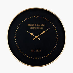 Black and Antique Brass Metal Wall Clock