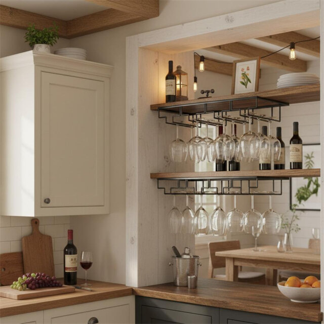 Space-Saving Under Cabinet Wine Glass Holder - 2 Pack Black Metal