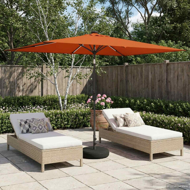 Garden Parasol With LED Lights Polyester Outdoor Shade Patio Umbrella