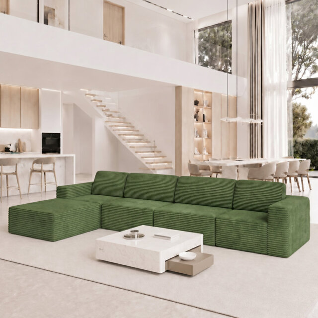 Modular Oversize 404cm Corduroy Boneless Sofa With Ottomans Reversible, No Assembly Required