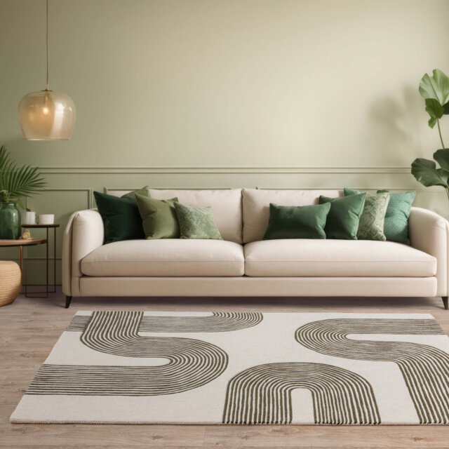 Brinlie Wool Hand Woven Cream/Green Area Rug