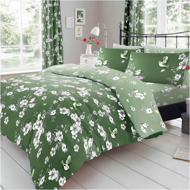 Birdie Blossom Duvet Cover and Pillowcases Set, Polycotton, Machine Washable, Soft Yarn Bedding