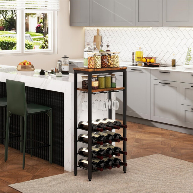 Wine Racks Freestanding Floor,Liquor Bottle Holder,16 Bottles Wine Cabinet With Glass Holder,Wine Holder Display,Mini Wine Bar Table For Living Room,K