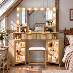 Dressing Table with Motion Sensor 3-colour lighting, Charging Socket and Stool