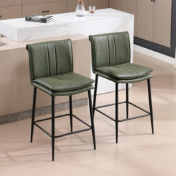 Wahson Bar Stools 2Pcs in PU Leather Modern Industrial Counter Chairs with Backrest for Kitchen Home Bar Restaurant, Brown
