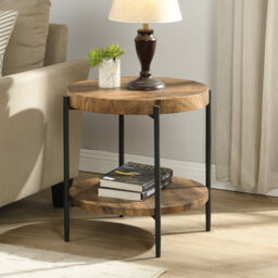 50cm Round 2-Tier Side Table with Storage Shelf, Industrial End Table