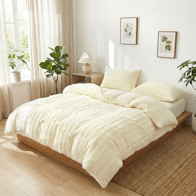 Polyester Solid Colour Sham with Pillow Shams Included