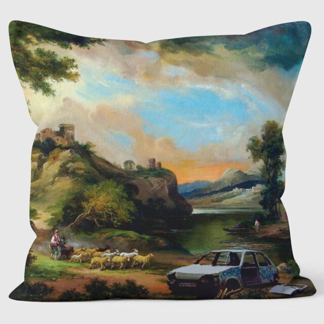 Burnt out Car Banksy Inspired - Graffiti Art Cushion