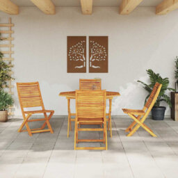 Garden Dining Set Folding Manual 5 Pcs Brown Medium Solid Acacia Wood