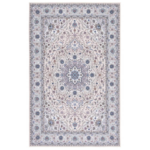 Tucson Secret Garden Washable Non-Slip Area Rug in Beige & Light Blue