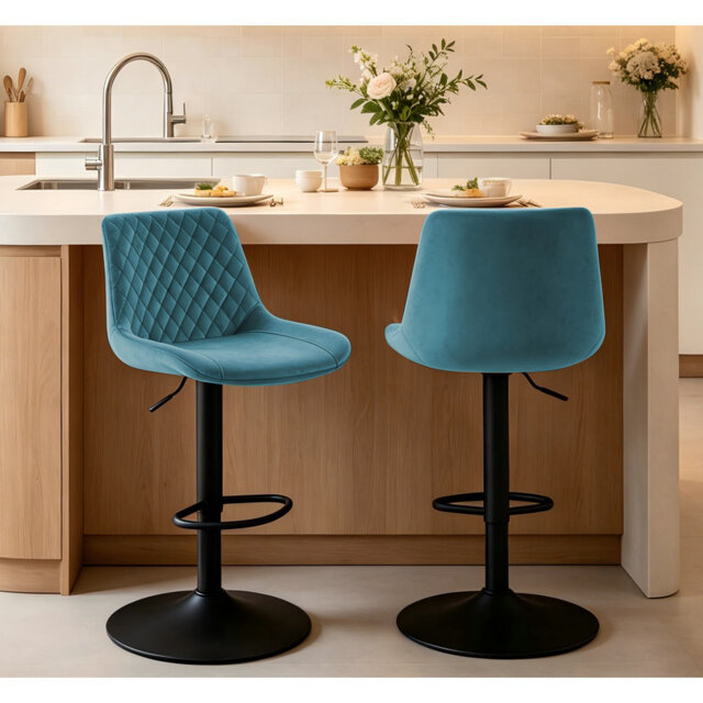 Velvet/Suede Adjustable Height Bar Stools with Gas‑Lift 360° Swivel