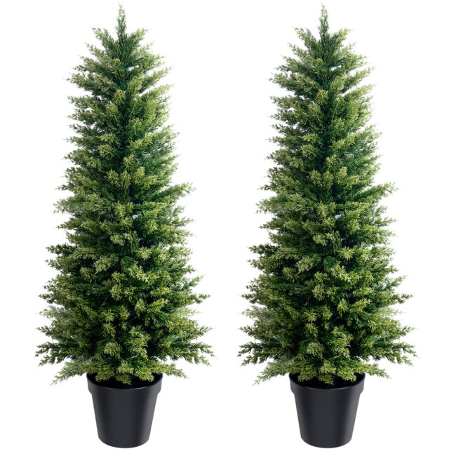 Faux Cypress Tree in Pot - Set of 2 Artificial Plants for Home Office Decor