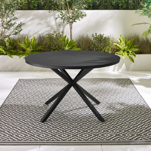 Rosston Round Glass Steel Outdoor Dining Table - 120 cm W 120 cm D