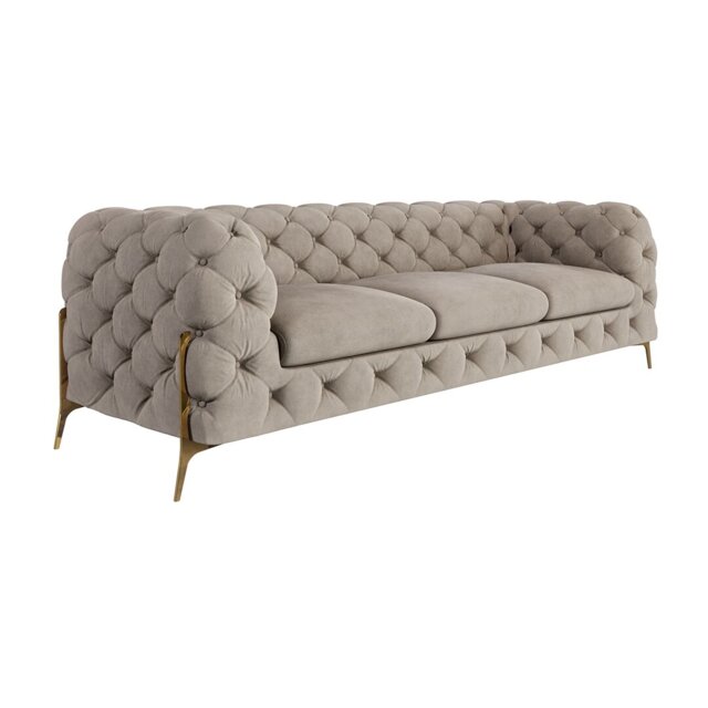 Chesterfield Sofa 3 Seater with Gold Metal Legs