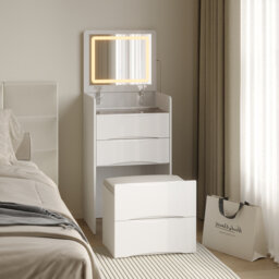 Dressing Table Set, 2-in-1 Makeup Vanity With Flip Top Mirror, Tri-color Led Lighting, 3 Drawers, And Cushioned Stool â Compact Storage Desk