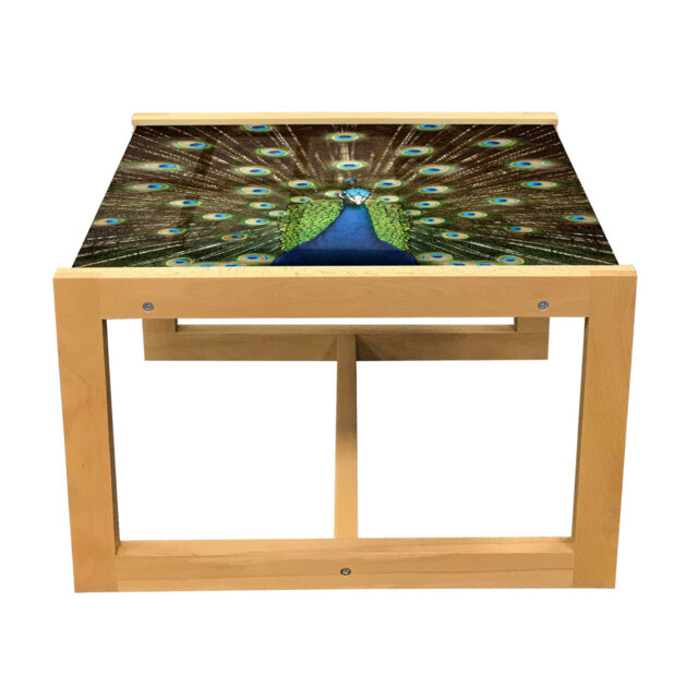 Peacock Coffee Table, Portrait Of Animal Feathers Out Vibrant Colors Birds Summer Garden, Acrylic Glass Center Table With Wooden Frame For Offices Dor