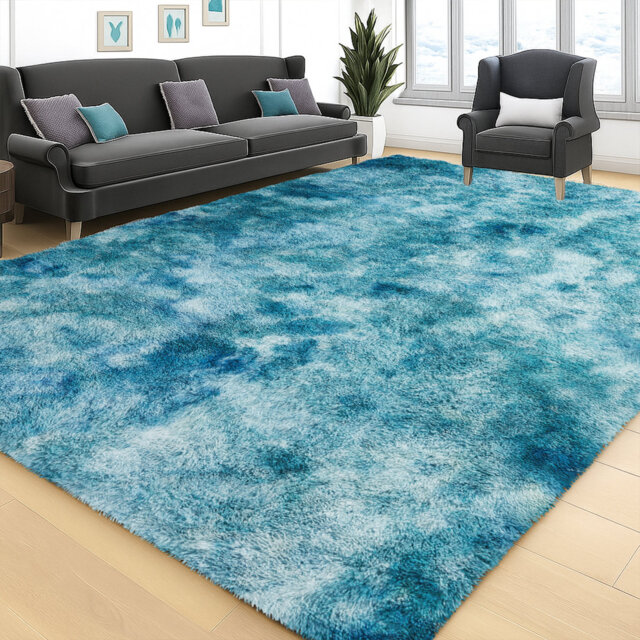 Modern Living Room Accent Teal Shag Area Rug