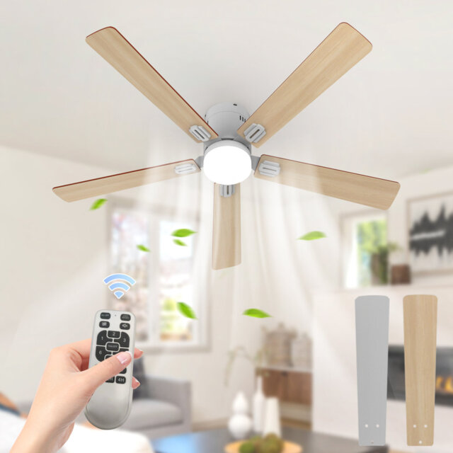 132cm 5 - Blade LED Ceiling Fan with Remote Control and Light Kit Included