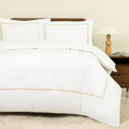 MHG Living Duvet Cover Set Kensington Gold Baratta Stitch Design Cotton Bedding - Includes 2 Pillowcases