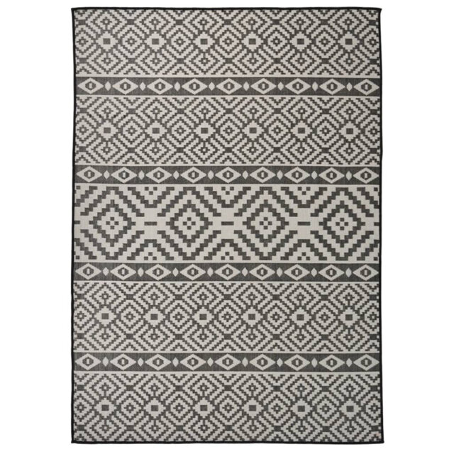 Gracie Oaks Outdoor Flatweave Rug Black Stripes