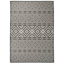 Gracie Oaks Outdoor Flatweave Rug Black Stripes