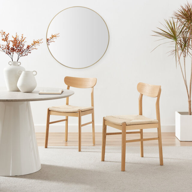 Arvillia Oak and Veneer Wooden Rope Dining Chairs - Mid Century Design & Responsibly Sourced