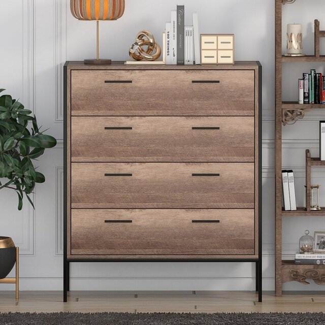 Esteban 4 Drawer Chest Of Drawers. 83cm Wide. Industrial Style. Black Metal Frame.
