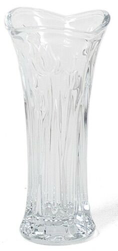 Small Glass Flower Vase 17Cm Tall, Flared Design, Rippled Cut Glass Design