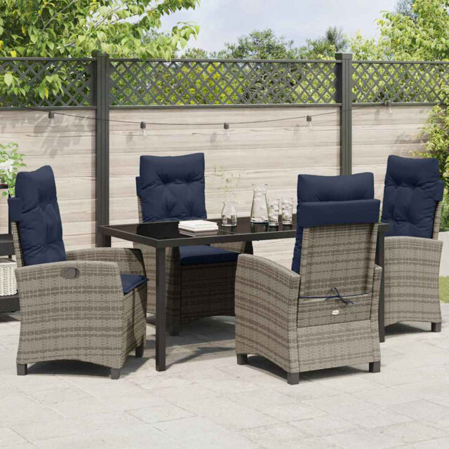 Garden Dining Set With Cushion Grey Poly Rattan Outdoor Furniture Patio