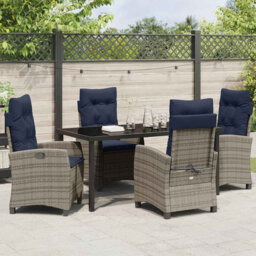 Garden Dining Set With Cushion Grey Poly Rattan Outdoor Furniture Patio