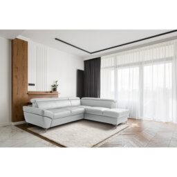 CAPRI Genuine Leather Corner Sofa with Pull-Out Bed and Storage and Adjustable Headrests