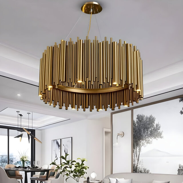 Lorriane 1-Modern Copper and Stainless Steel Cylinders Chandelier - Stylish Ceiling Lamp for Bedroom, Living Room, Dining Room, and Restaurant Lightin