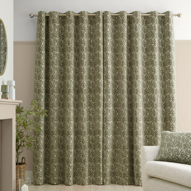 Chenille Leaves Lined Eyelet Curtains