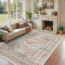 Machine Washable Oriental Floral Non Slip Indoor Area Rug