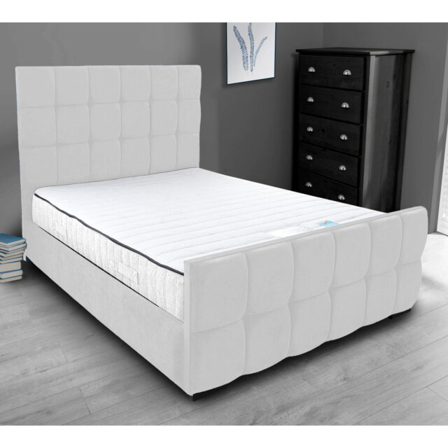Merricks Contemporary Velvet Upholstered Bed Frame - Padded Headboard, Sprung Slats