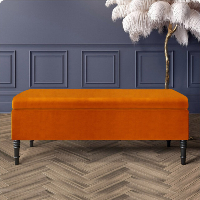 Paris Plain Ottoman Storage Bench - Plush Velvet Shoe Bench - Upholstered Footstool with Storage