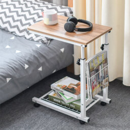Industrial Adjustable Overbed Desk with Wire Basket