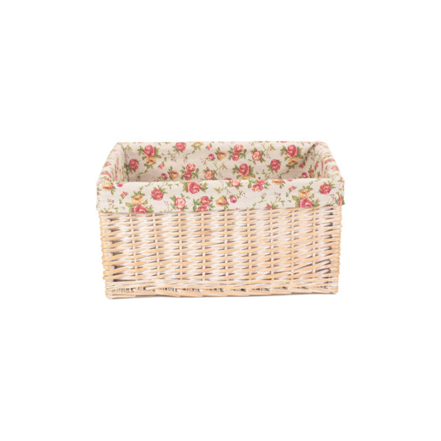 Garden Rose Lined Storage Wicker Basket