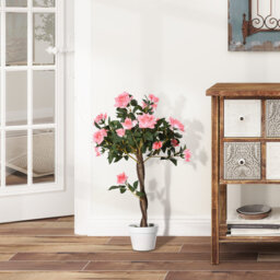 90cm Artificial Pink Rose Potted Floral Fake Plant for Home Living Room Table Decor