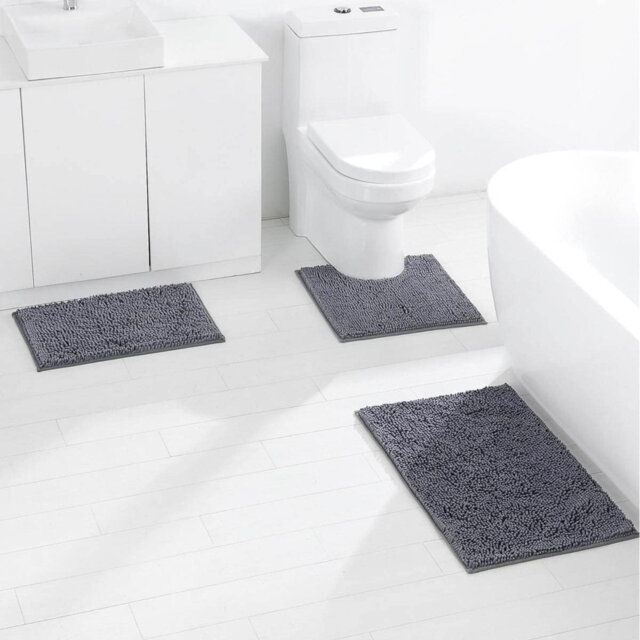 Non Slip Chenille Bath Mat Sets 3 Pieces - Soft And Anti Mould Bath Mats For Safety And Comfort - Water Absorbent And Quick Drying - Bathroom Carpet S
