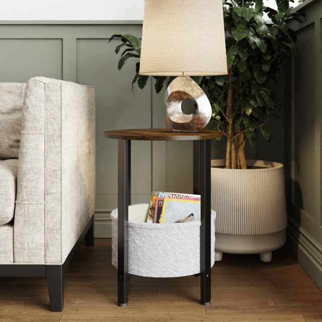 Shaftsbury Black Metal Side End Table with Cancas Storage Basket