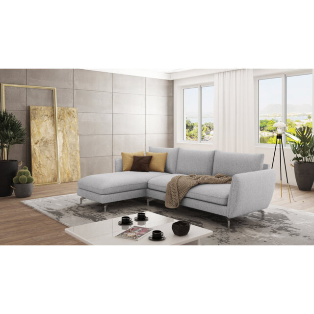 Modern L-Shape Corner Sofa Kimo with Silver Metal Legs