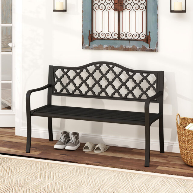 128Cm Patio Bench Slatted Metal Garden Bench For 2-3 People Black