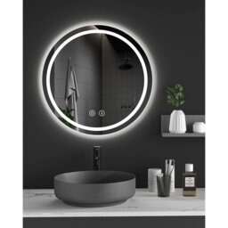 600mm Round Bathroom Mirror with LED Light, Illuminated Circle Makeup Vanity Mirror with Demister Pad, Anti-fog, 3 Lighting Modes, Dimmable, Wall Moun