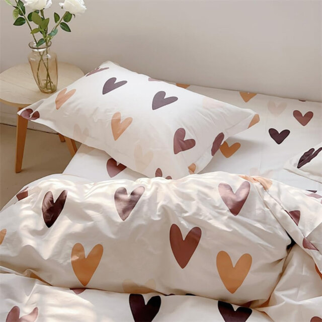 Cotton Heart Print Single Duvet Cover Set 2pcs Cotton Duvet Cover 135 x 200 cm