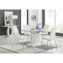 Renne Modern High Gloss Extendable Dining Table Set With 4 Soft Touch Faux Leather Dining Chairs